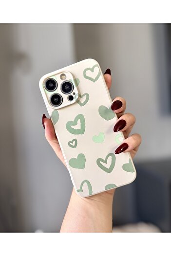 MİRAZ TASARIM iPhone 13 Pro Max Heart Patterned Velvet Case
