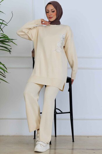 benguen Processing Detail Knitwear Set S1067 Stone Color