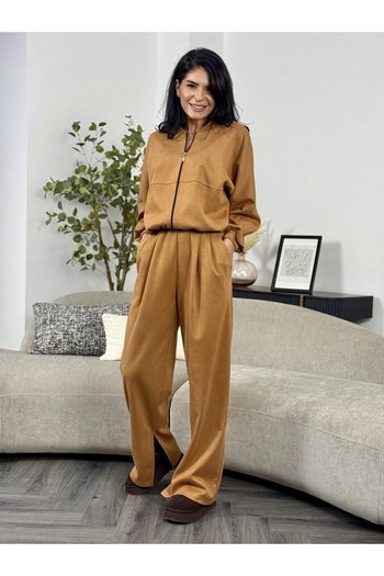 RAMONA BADESCU EXCLUSIVE Women's faux suede suit - zippered jacket and wide-leg pants