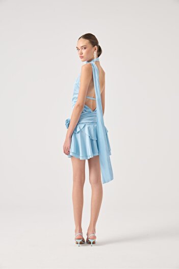 HOLLY LOLLY Rochie Mini Giana din satin cu curea Albastru