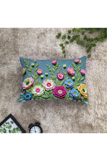 Filamente Double Sided Digital Printing Throw Pillow Cover Embroidery Look Floral Pattern