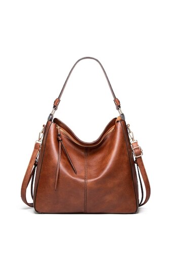 kalon Shoulder Strap Faux Leather Bag, KALON, Brown