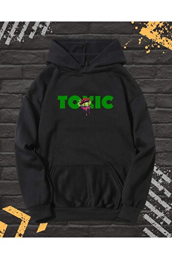 OEM Men's Hoodie with Front-Back Print, Toxic, Cotton, Black, Size S INTL