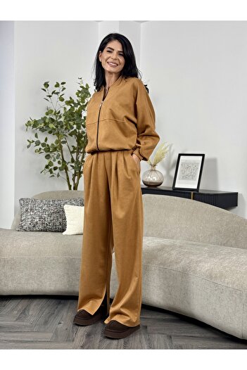 RAMONA BADESCU EXCLUSIVE Women's faux suede suit - zippered jacket and wide-leg pants