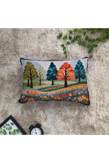 Filamente Double-Sided Digital Print Throw Pillow Cover Quilted Look Tree-Forest Pattern