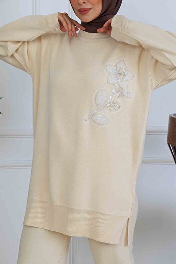 benguen Processing Detail Knitwear Set S1067 Stone Color