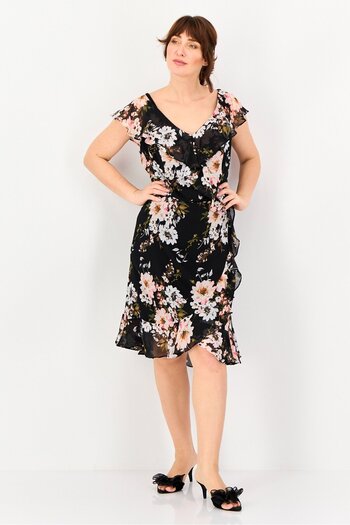 LONDON TIMES Women Floral Print Midi Dress, Multicolor