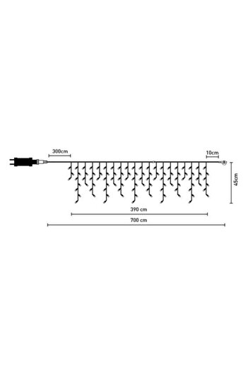 OEM LED Curtain Light Installation, Cold Light, 200 Bulbs, 700 x 45 cm, Extendable, IP 44