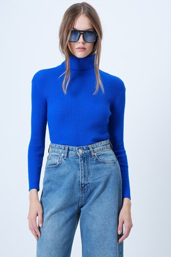 VAGGON Women's Saks Turtleneck Ribbed Long Sleeve Knit Sweater Vs01202