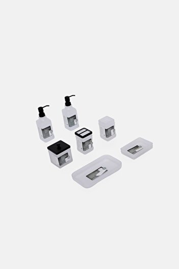 Real Simple 7 Piece Glass Bathroom Accessories Set, White