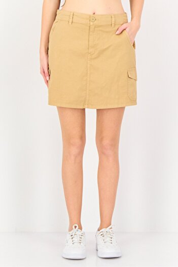 Social Standards Women Solid Mini Skirts, Khaki