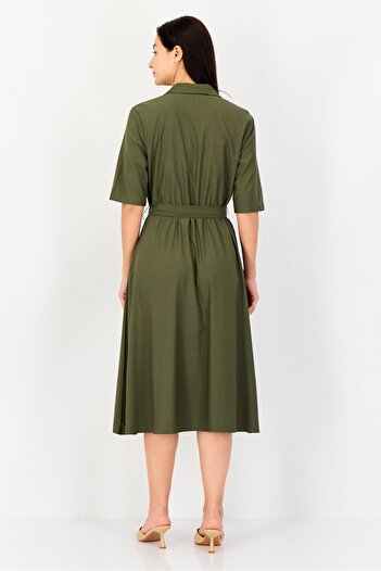 ORSAY Women Plain Belted Midi Dress, Dark Olive