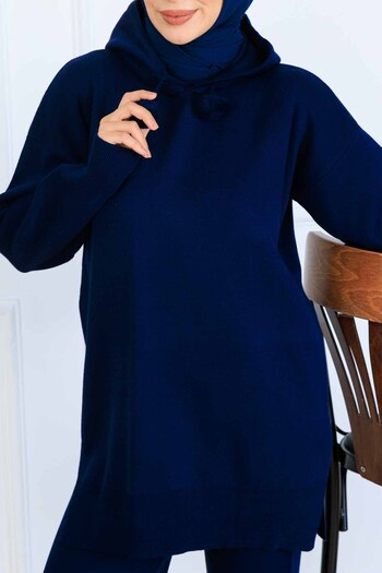 benguen Hooded Knitwear Set S1079 Navy Blue