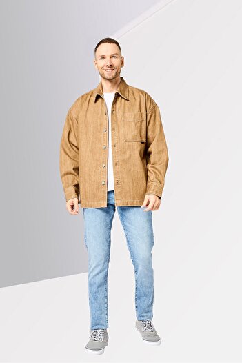 G-STAR RAW Men Oversized Fit Washed Long Sleeve Denim Jacket, Tan
