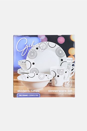 Gibson Home 12 Pieces Modern Times Ceramic Dinnerware Set, White
