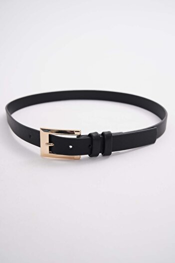 Çantacımstore Curea de damă dreptunghiulară cu inel gros auriu negru