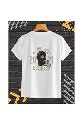 OEM Men's T-Shirt with Front-Back Print, Just Money, Cotton, White, XL