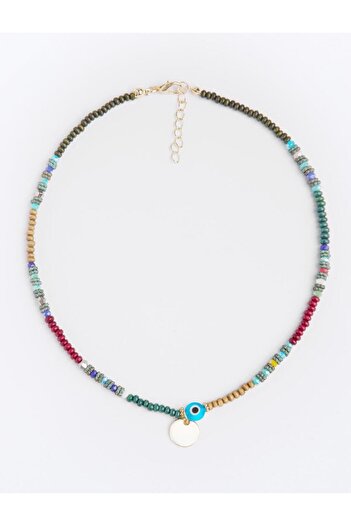 Jimmy Key Brown Colored Bead Detailed Metal Figured Necklace