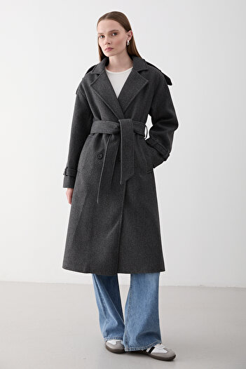 Laluvia Palton din piele antracit - 6047