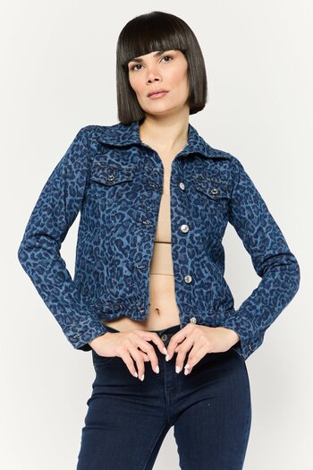 Michael Kors Women Animal Print Denim Jacket, Blue