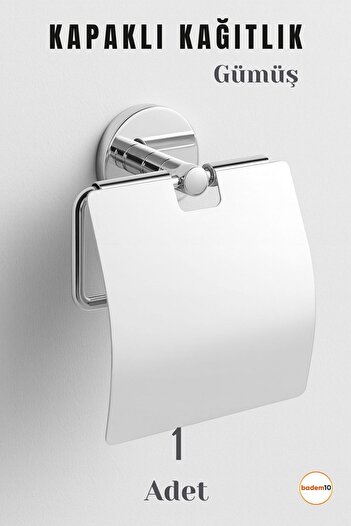 Badem10 Silver Chrome Lid Wc Paper Holder with Screws Stainless Metal Wall Toilet Roll Holder Bathroom Accessory