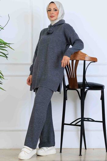 benguen Hooded Knitwear Set S1079 Anthracite