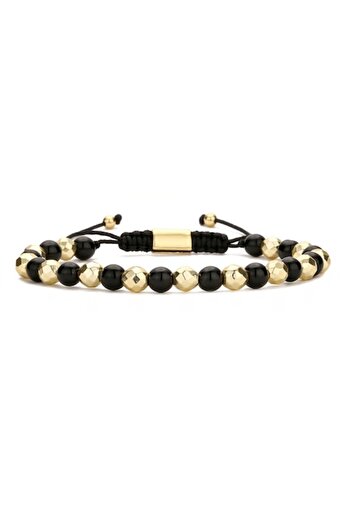 Tessero Brățară reglabilă cu mărgele, design elegant cu accente aurii și negre, stil minimalist, Tess