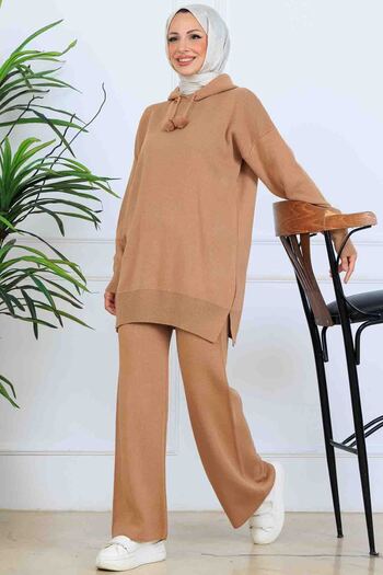 benguen Hooded Knitwear Set S1079 Mink