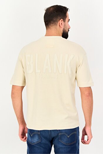 BLANK ESSENTIALS Men Crew Neck Brand Logo Short Sleeve T-Shirt, Beige