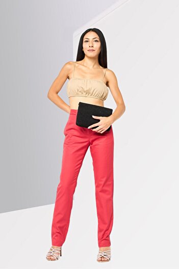 Lacoste Women Regular Fit Embroidered Logo Straight Leg Pants, Red