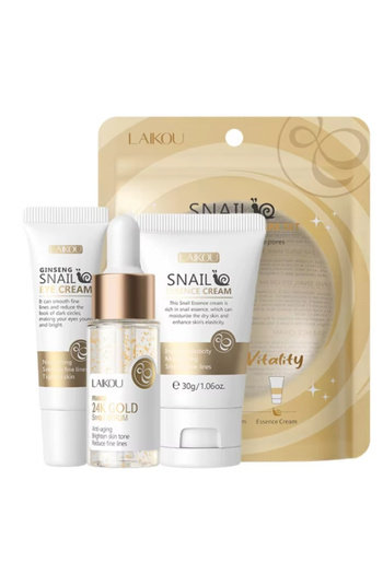 LAIKOU Cosmetic set, 3 pieces for facial care with Snail Secretion Filtrate, Ginseng, Niacinamides, 24K