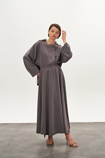 Mevra Double-Breasted Modal Skirt Jacket Bottom Top Set Gray