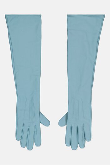 Reserved Women 1 Pair Leather Gloves, Light Blue