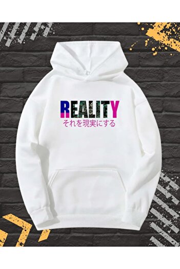 OEM Men's Hoodie with Front-Back Print, Reality, Cotton, White, Size S INTL