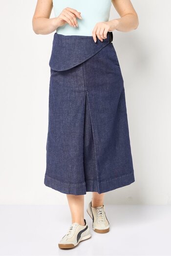 Raw Denim Society Women Regular Length Washed Denim Maxi Skirt With Belt, Navy