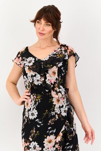 LONDON TIMES Women Floral Print Midi Dress, Multicolor