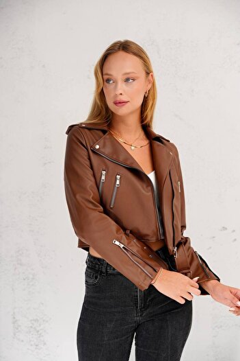 b buhari bykoc Leather Jacket with Zipper Belt Detail