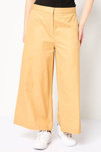 Lacoste Women Regular Fit Embroidered Logo Wide Leg Pants, Tan