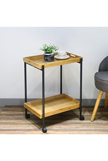 Bin shihoon Wooden food serving cart with wheels