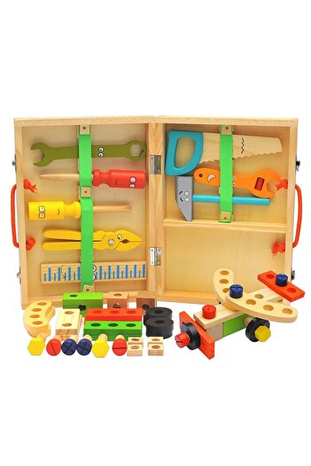B4U Educational Toy Wooden Carpentry Set - Montessori, Multicolor