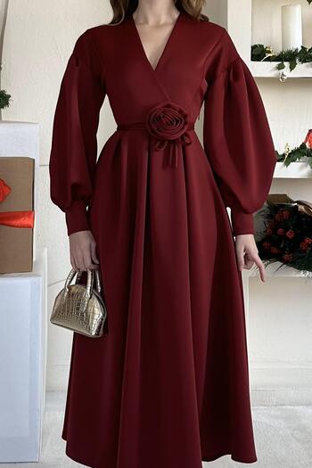 Elbee Fashion Woman Rose Detailed Scuba Dress