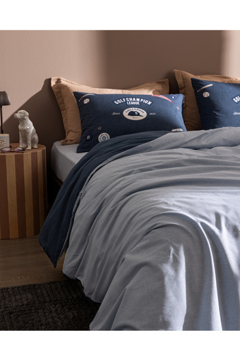Madame Coco Ruben Single 100% Cotton Ranforce Printed Duvet Cover Set - Blue