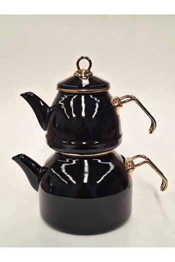 GİZEM Enamel Teapot Set // Black Gold // Top 1300 ml // Bottom 2600 ml