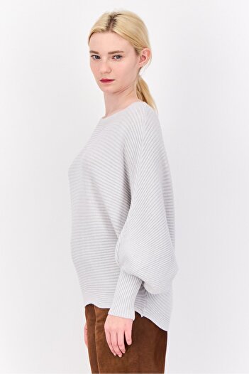 PİNK ROSE Women Boat Neck Knitted Cropped Sweater, Grey