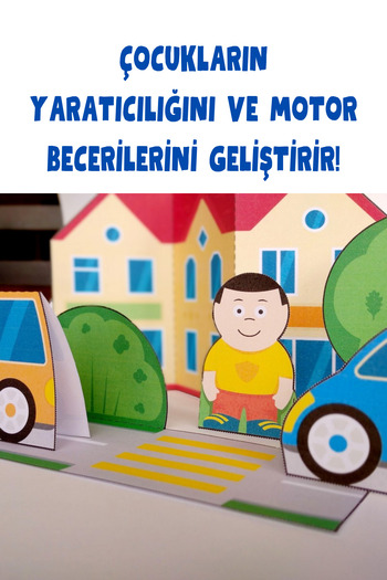 Organik Yolda Kağıttan 3 Boyutlu Şehir Yapıyoruz Şablonu, A4 Boyutta Kalın ve Sert Kağıt.