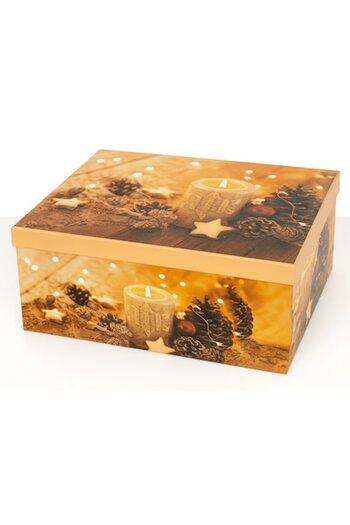 OEM Christmas Gift Box, Candle and Cone Design, Gold/Brown