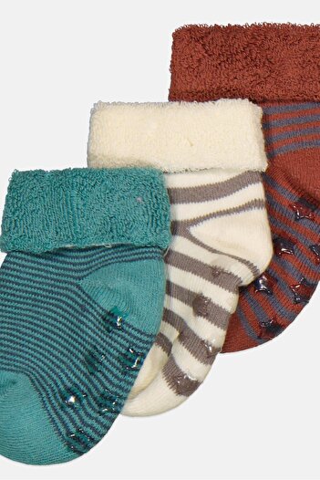 Cool Club Toddlers Boy 3 Pair Stripe Ankle Socks, Brown