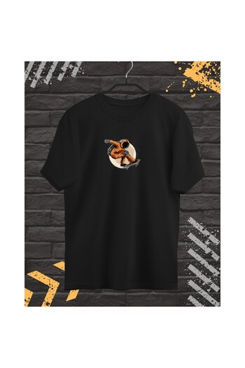 OEM Men's T-Shirt with Front and Back Print, Cosmo, Cotton, Black, XXL INTL