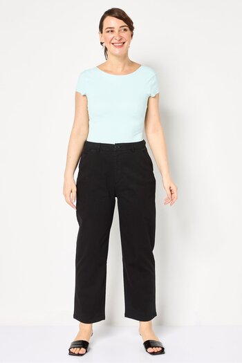 Reiko Women Cropped Fit Solid Chino Pants, Black