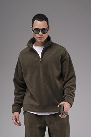 king brich Oversize Fit Collar Zippered Fleece Bottom and Top Set